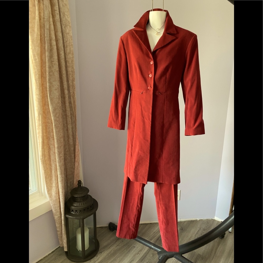 Long jacket and pants burgundy kind of velveteen